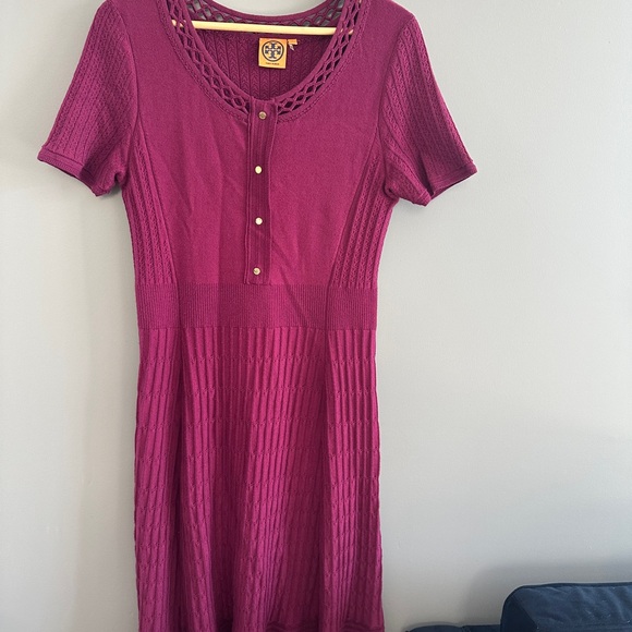 Tory Burch Pink Sheath Midi Dress with Scoop Neck - Picture 1 of 8